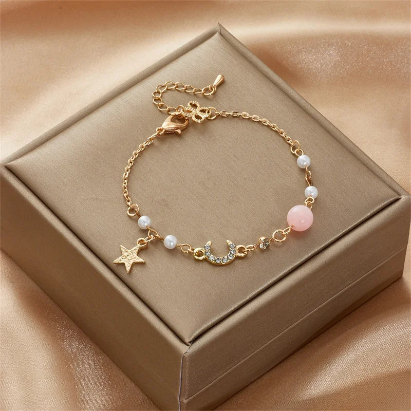 Korean Simple Star Moon Zircon Pearl Bracelet