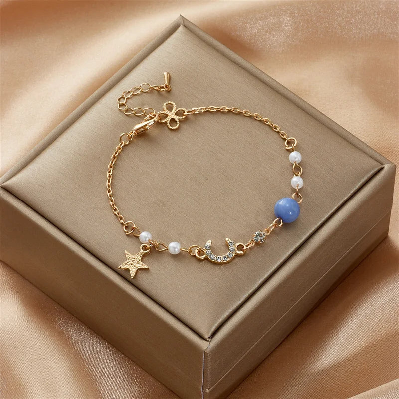 Korean Simple Star Moon Zircon Pearl Bracelet