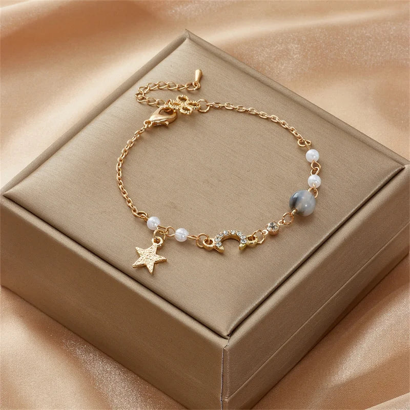 Korean Simple Star Moon Zircon Pearl Bracelet