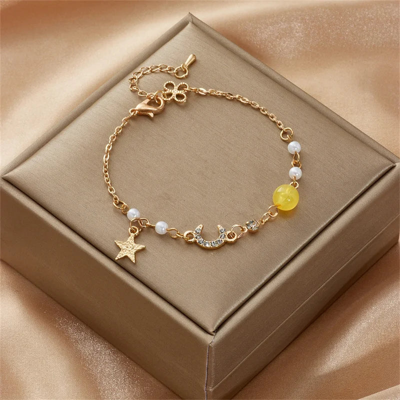 Korean Simple Star Moon Zircon Pearl Bracelet