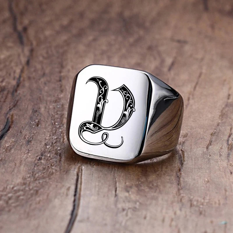 Vnox Retro Initials Signet Ring