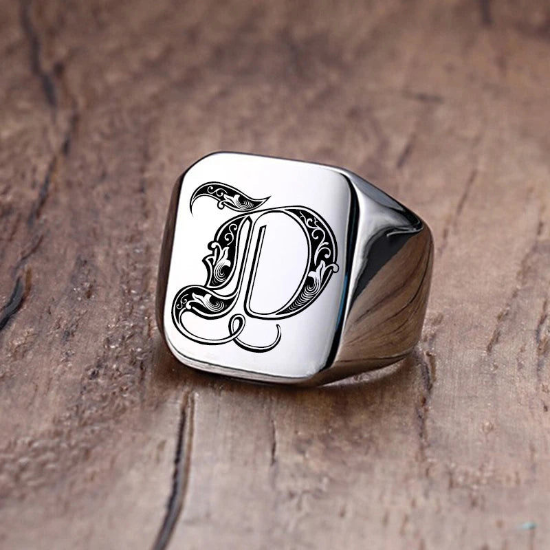 Vnox Retro Initials Signet Ring