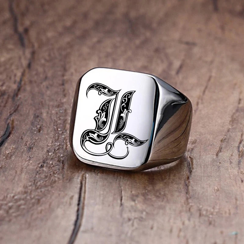 Vnox Retro Initials Signet Ring