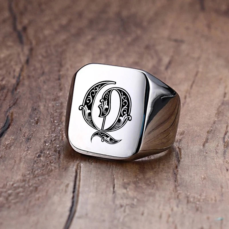 Vnox Retro Initials Signet Ring