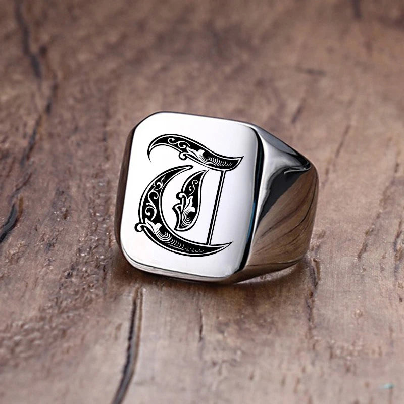 Vnox Retro Initials Signet Ring