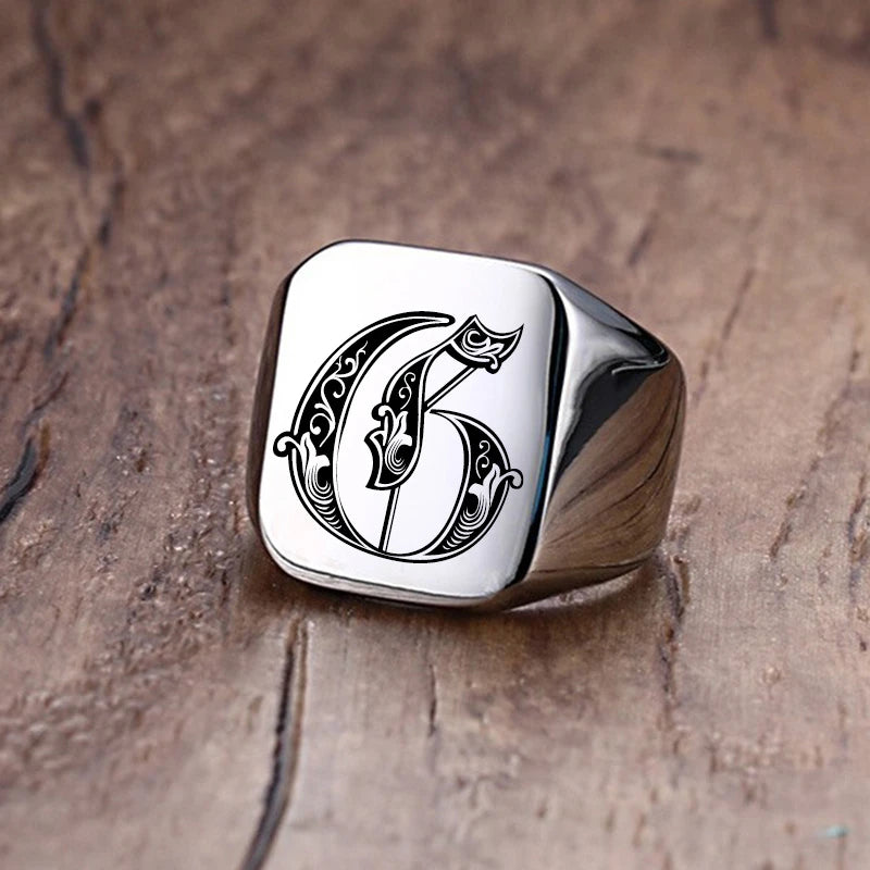 Vnox Retro Initials Signet Ring