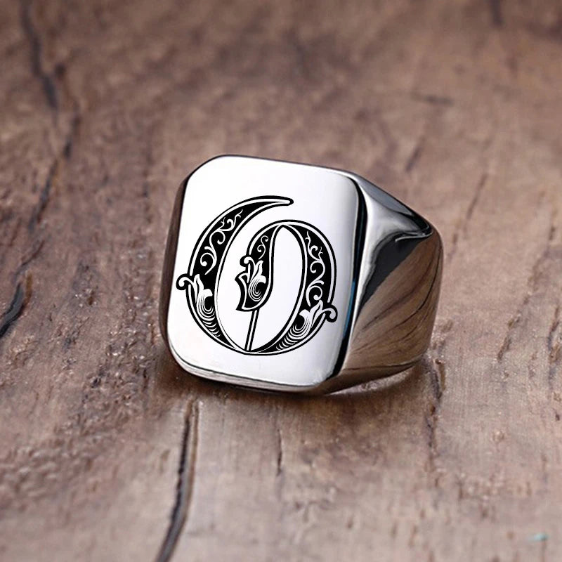 Vnox Retro Initials Signet Ring