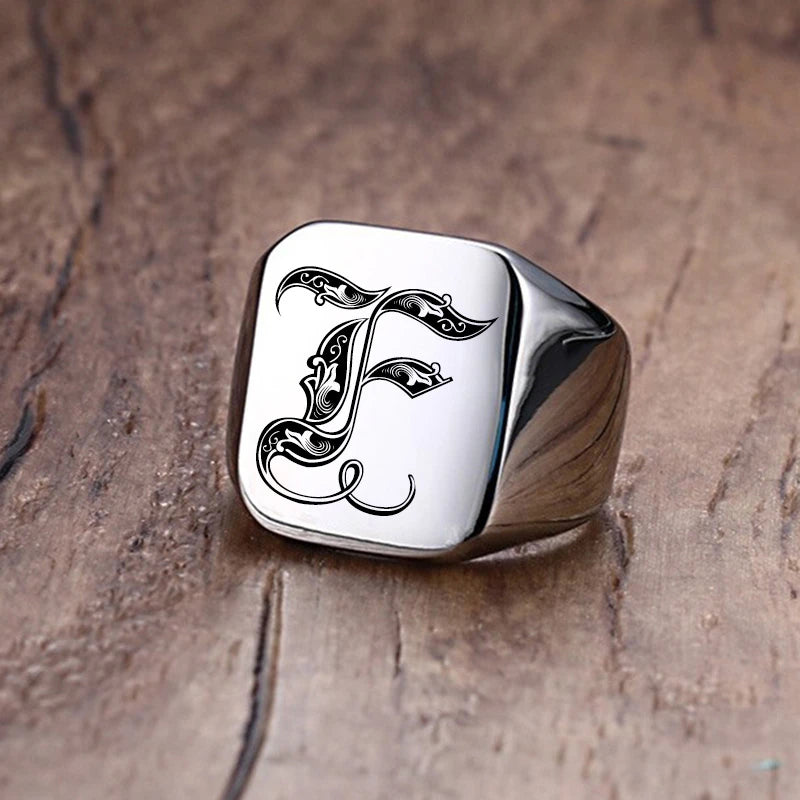 Vnox Retro Initials Signet Ring