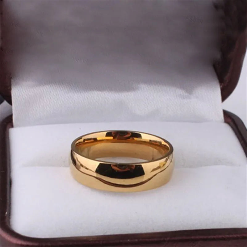 Hot Sale High Polish  Gold Plate Titanium Steel Women Men Wedding Ring