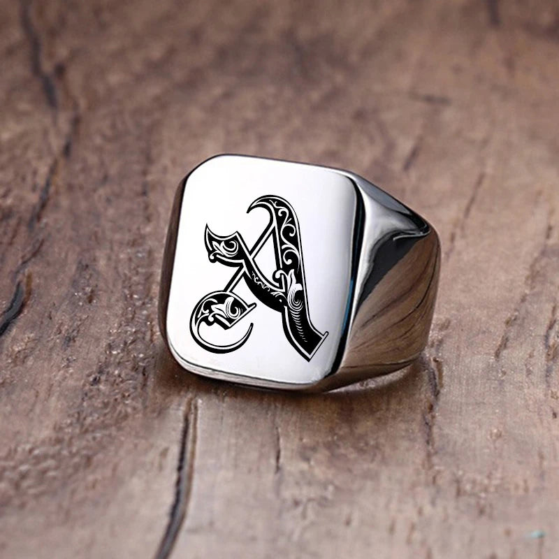 Vnox Retro Initials Signet Ring