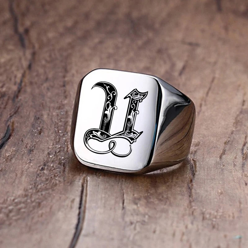 Vnox Retro Initials Signet Ring