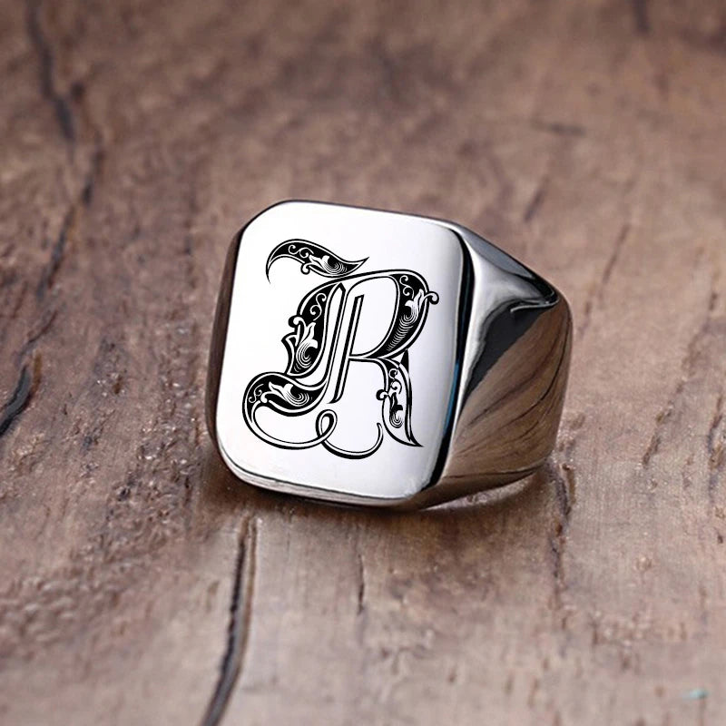 Vnox Retro Initials Signet Ring