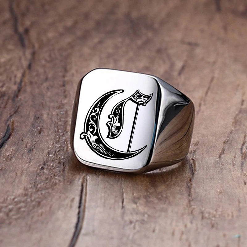 Vnox Retro Initials Signet Ring