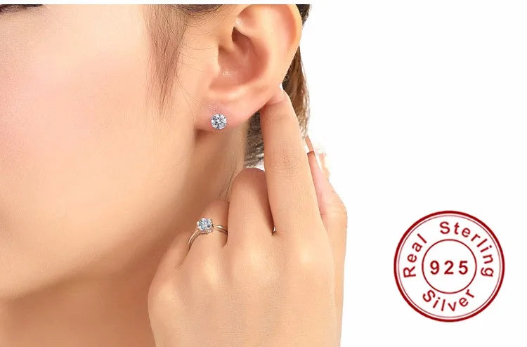 Crystal Zircon Real 925 Sterling Silver Earrings