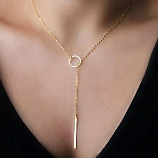 Punk Minimalist Tiny Dainty Collier Unique Round Circle Bar Pendant Short Clavicle Necklace