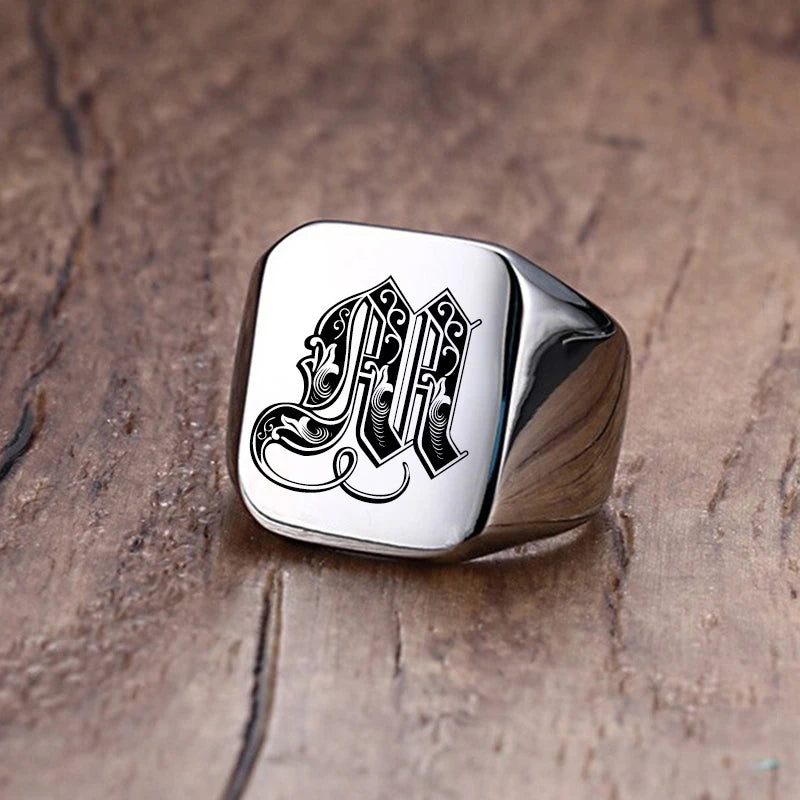 Vnox Retro Initials Signet Ring