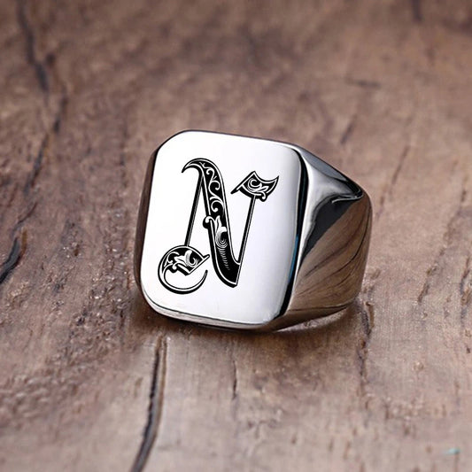 Vnox Retro Initials Signet Ring