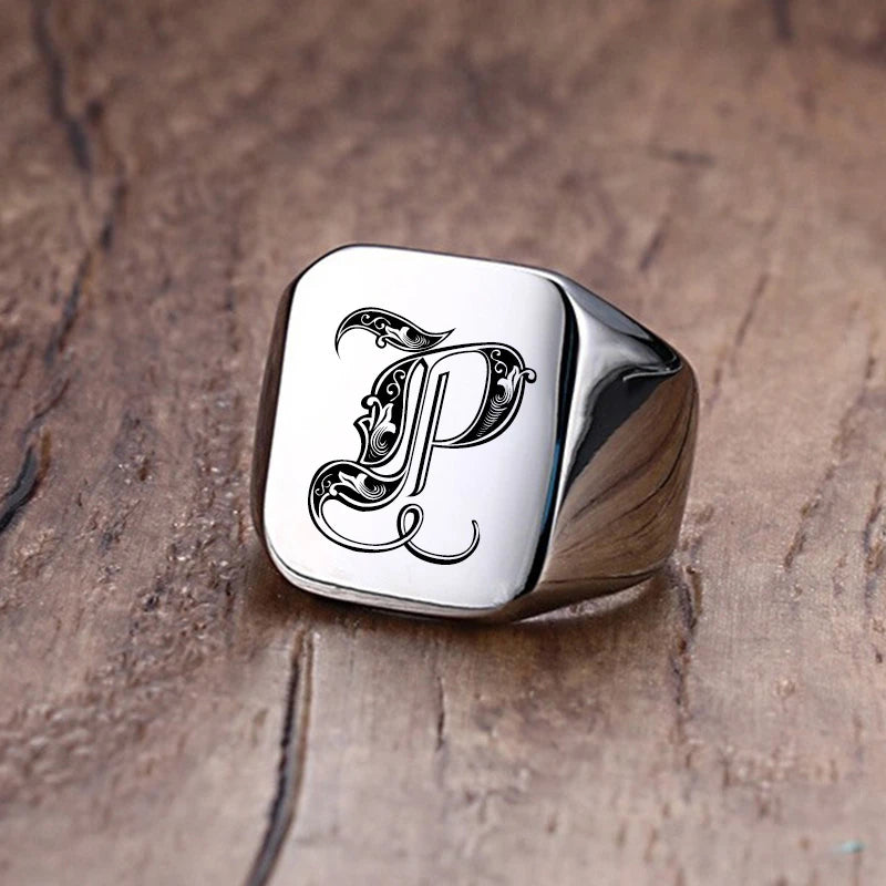 Vnox Retro Initials Signet Ring