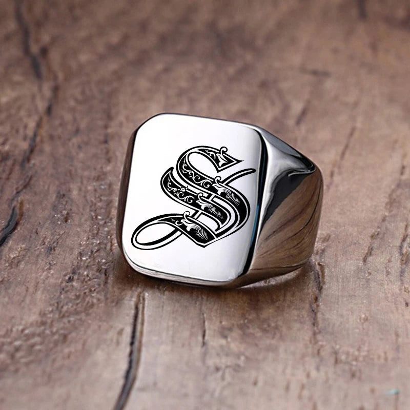 Vnox Retro Initials Signet Ring