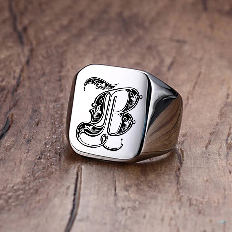 Vnox Retro Initials Signet Ring