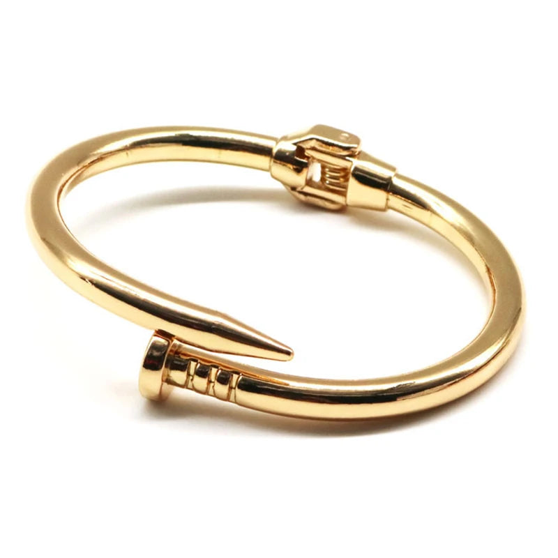 Uilz Fashion Round Nail Open Bangle Gold Silver Color Couple Metal Bracelets