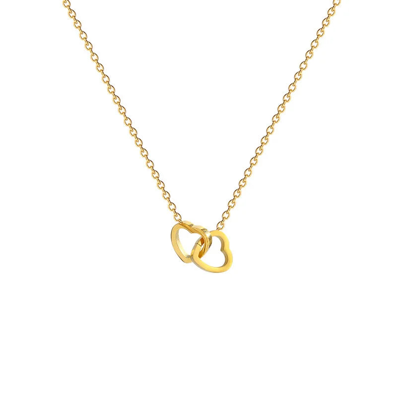 Classic Minimalist Double Heart Pendant Gold Plated Stainless Steel Not Fade Necklace