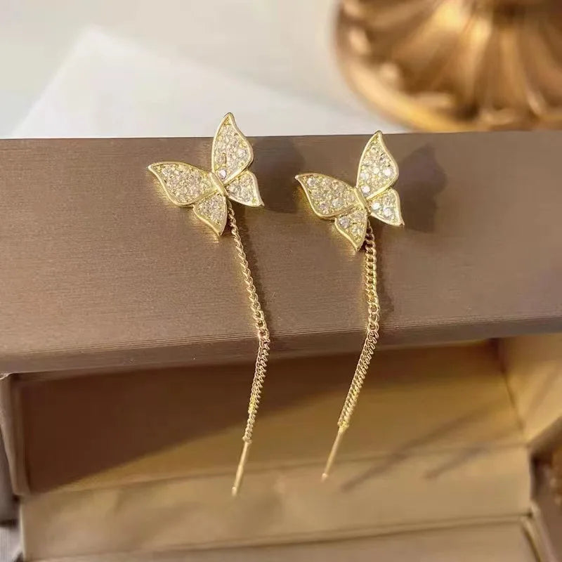 Inlaid Zircon Butterfly Earrings