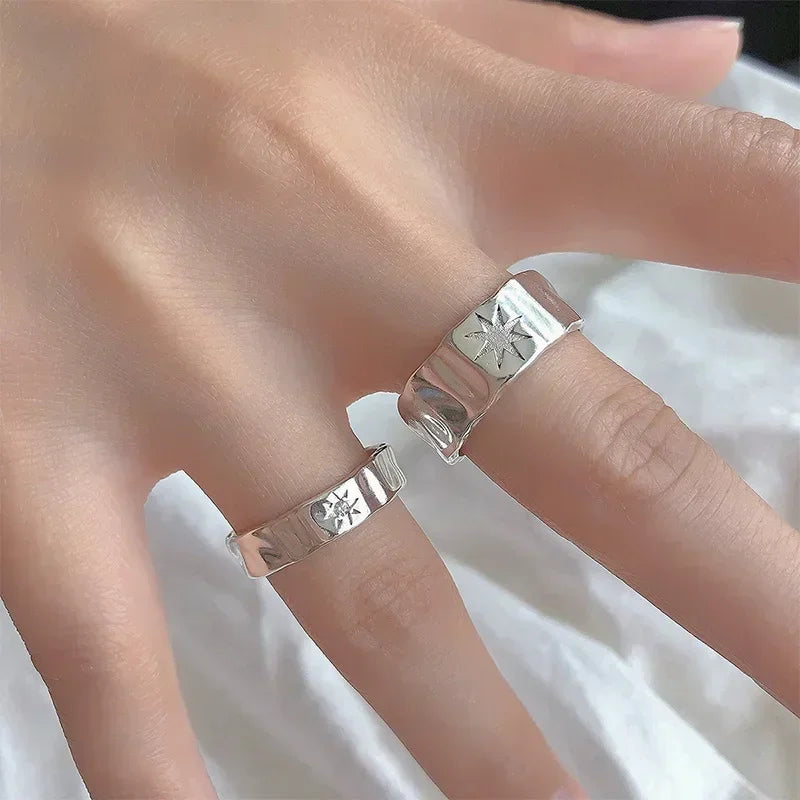 Y2K Opening Ring Couple Punk Irregular Star Moon Finger Rings