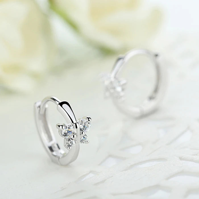 Baby Princess 925 Silver Butterfly Zirconia Small Hoop Earring