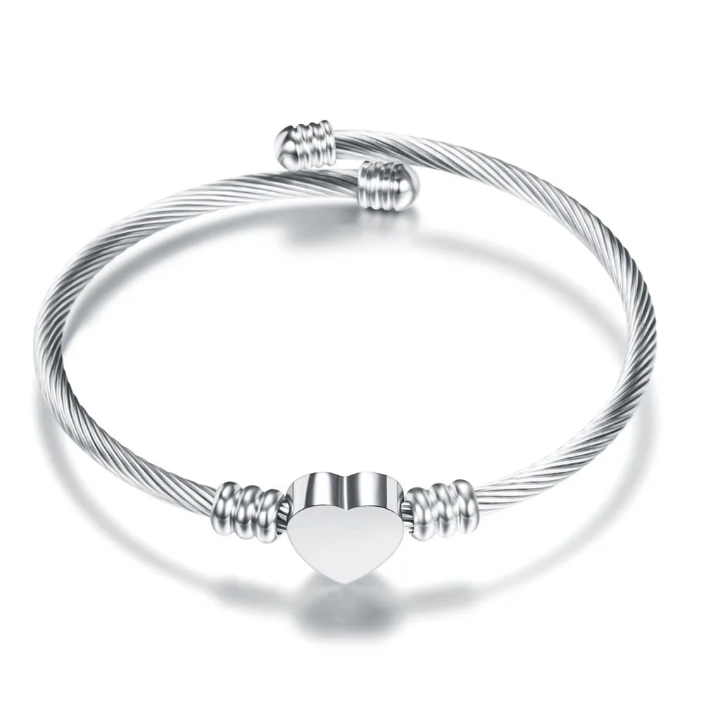 HNSP Stainless Steel Cable Heart Bracelet