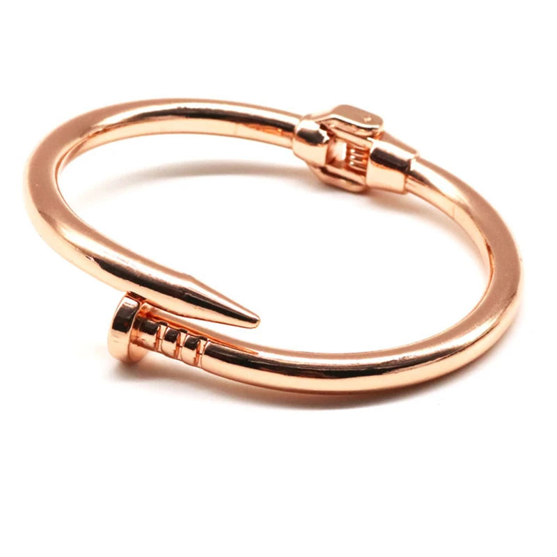 Uilz Fashion Round Nail Open Bangle Gold Silver Color Couple Metal Bracelets