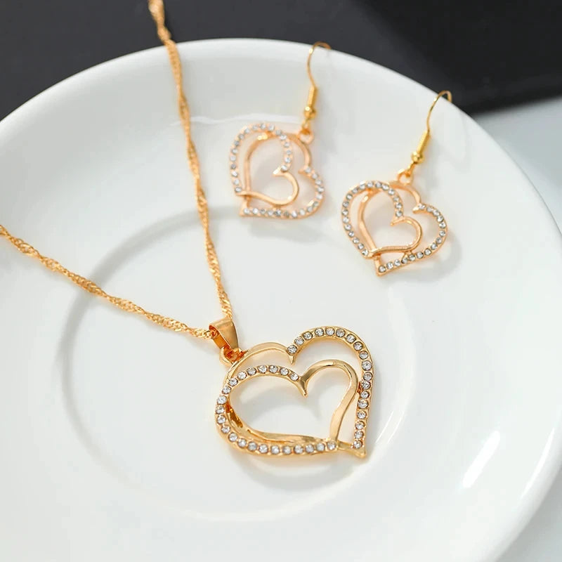 3 Pcs Set Heart Shaped Jewelry Set Of Earrings Pendant Necklace