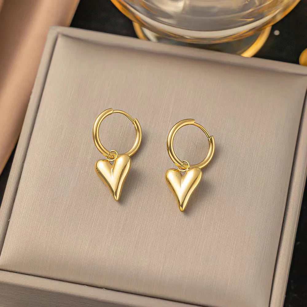 EILIECK 316L Stainless Steel Gold Color Heart Love Necklace Earrings