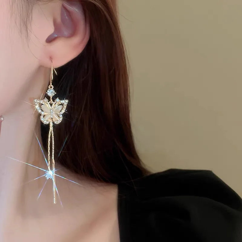 New Fashion Trend Unique Design Elegant Delicate Zircon Butterfly Tassel Earrings