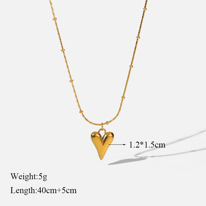 EILIECK 316L Stainless Steel Gold Color Heart Love Necklace Earrings