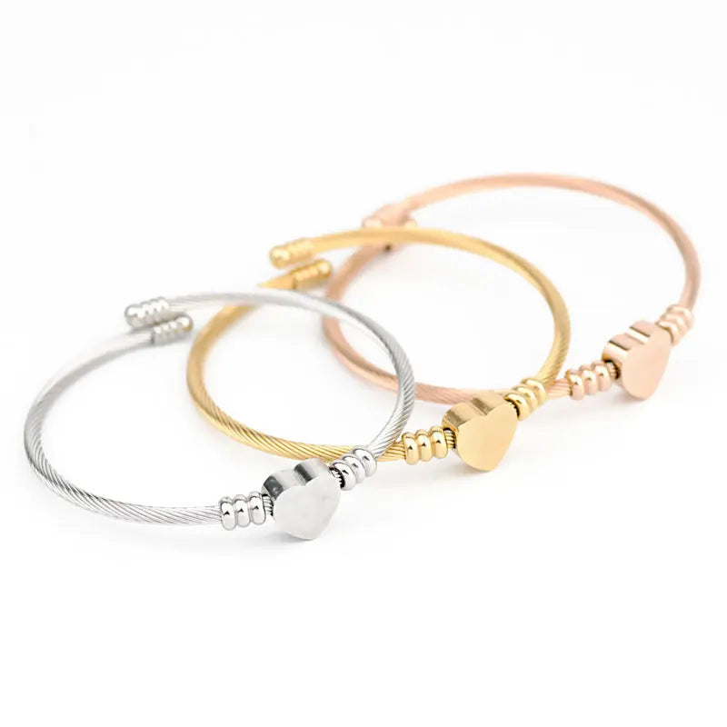 HNSP Stainless Steel Cable Heart Bracelet