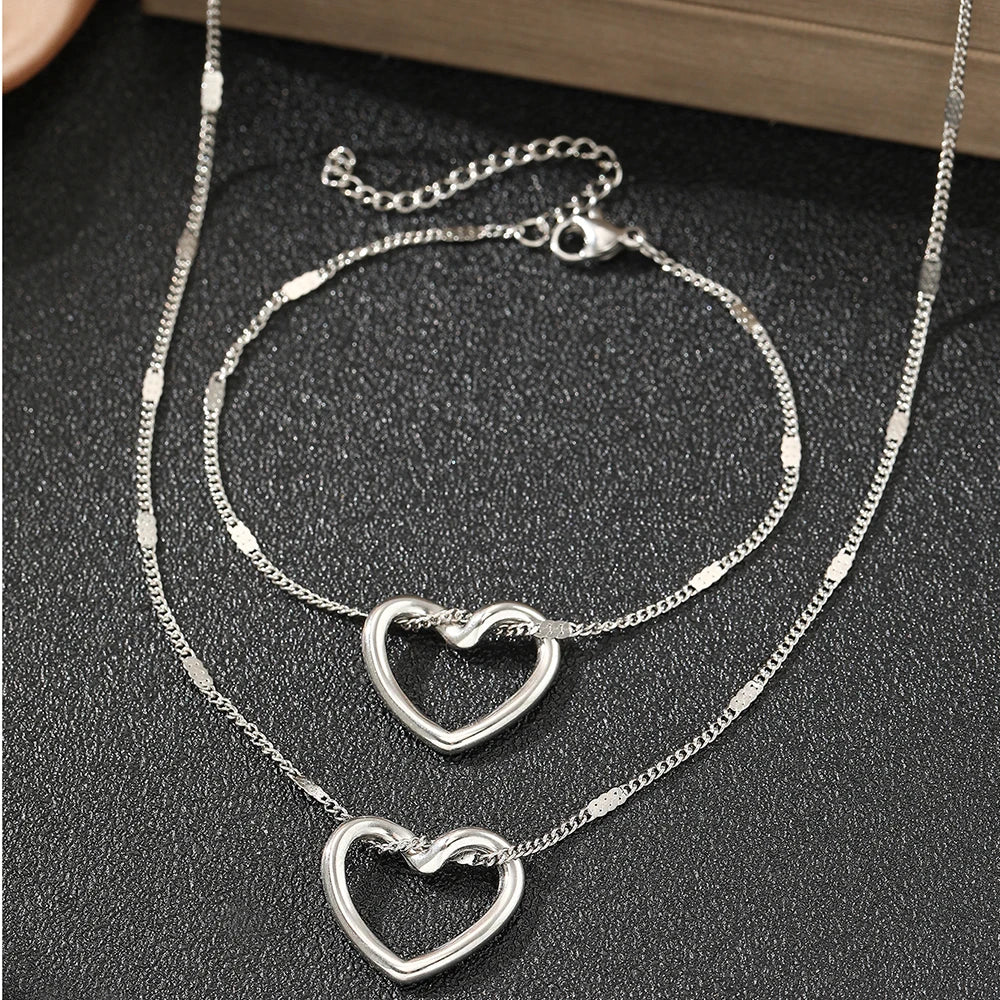 Stainless Steel Jewelry Set Novelty Twisted Heart Light Luxury High-end Sense Jewelry Set For Women Jewelry