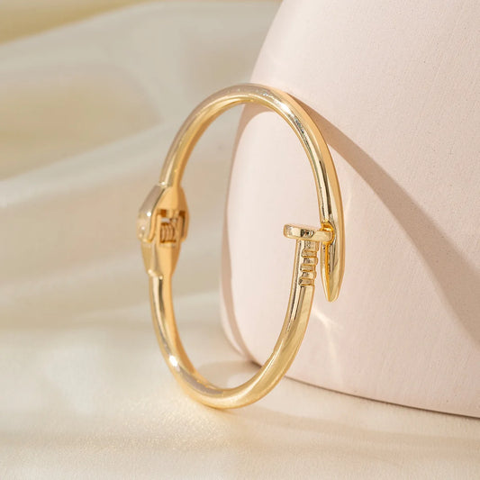 Uilz Fashion Round Nail Open Bangle Gold Silver Color Couple Metal Bracelets