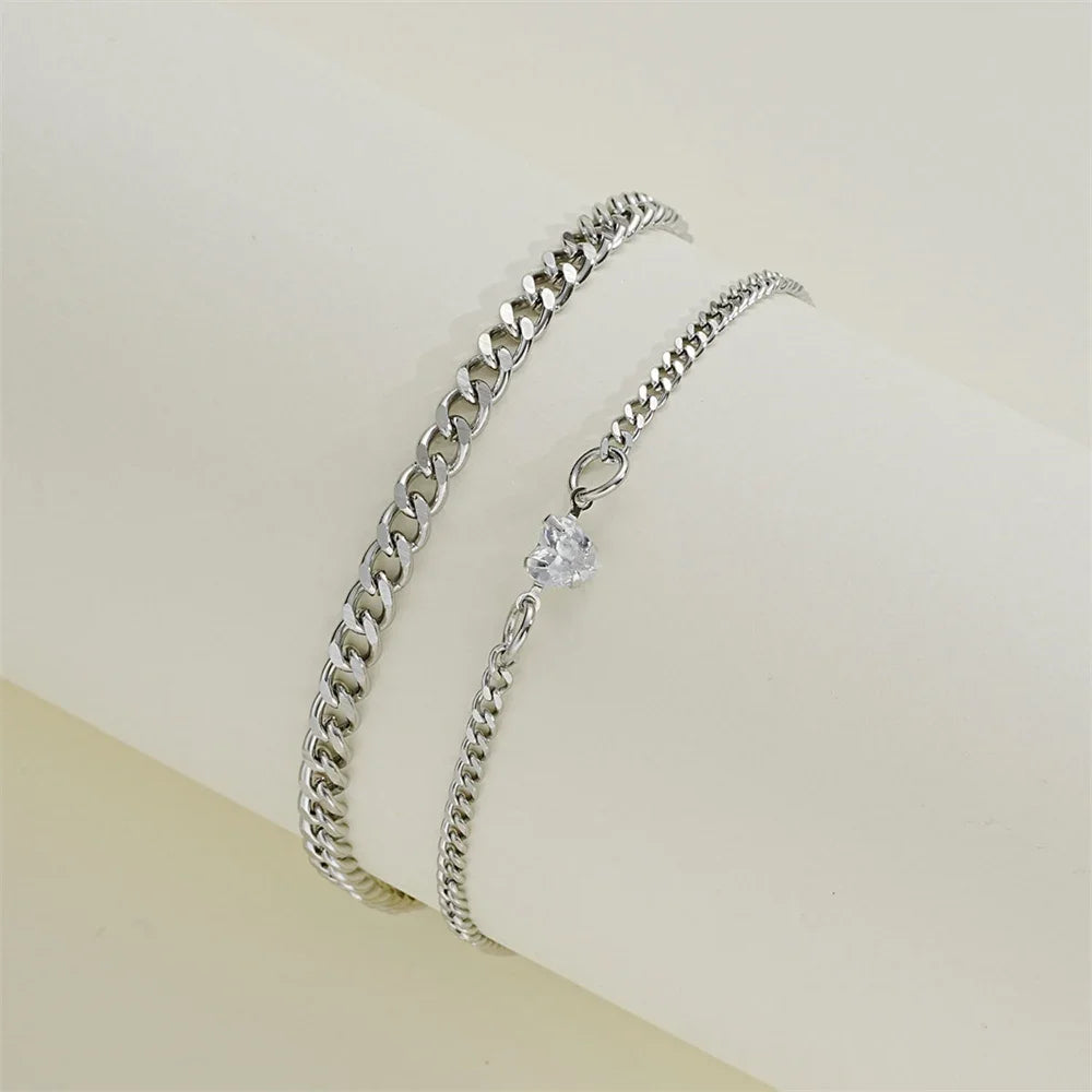 2Pcs 925 Sterling Silver Chain Bracelet