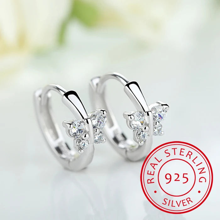 Baby Princess 925 Silver Butterfly Zirconia Small Hoop Earring