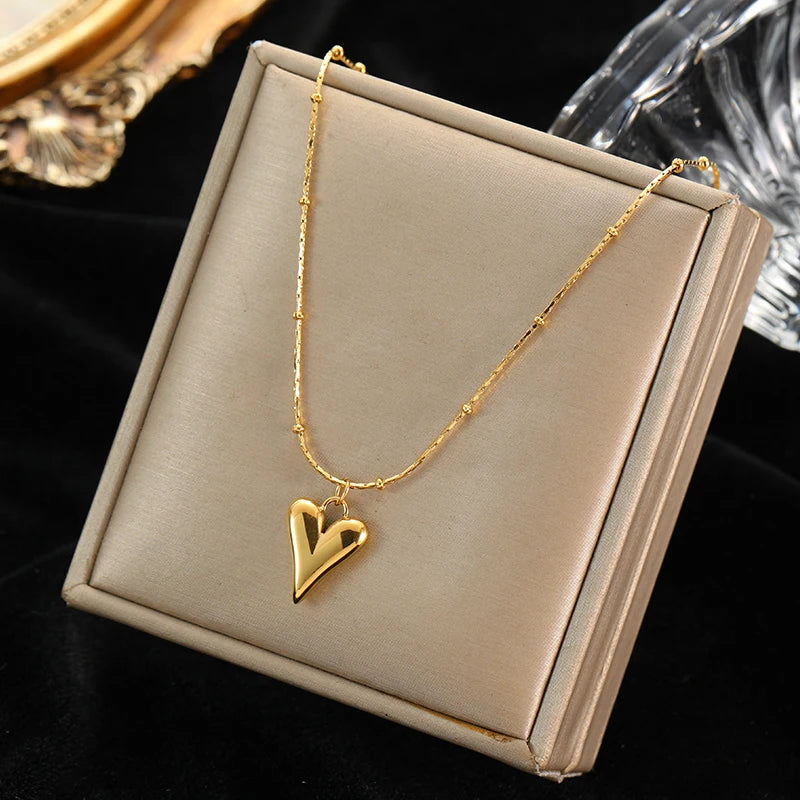 EILIECK 316L Stainless Steel Gold Color Heart Love Necklace Earrings