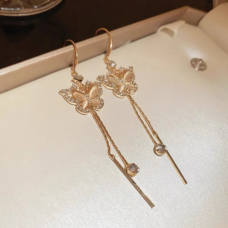 New Fashion Trend Unique Design Elegant Delicate Zircon Butterfly Tassel Earrings