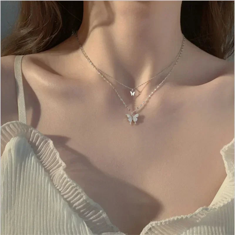 New Fashion Silver Color Double Layer Star Moon Necklace