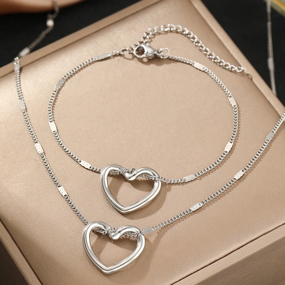 Stainless Steel Jewelry Set Novelty Twisted Heart Light Luxury High-end Sense Jewelry Set For Women Jewelry