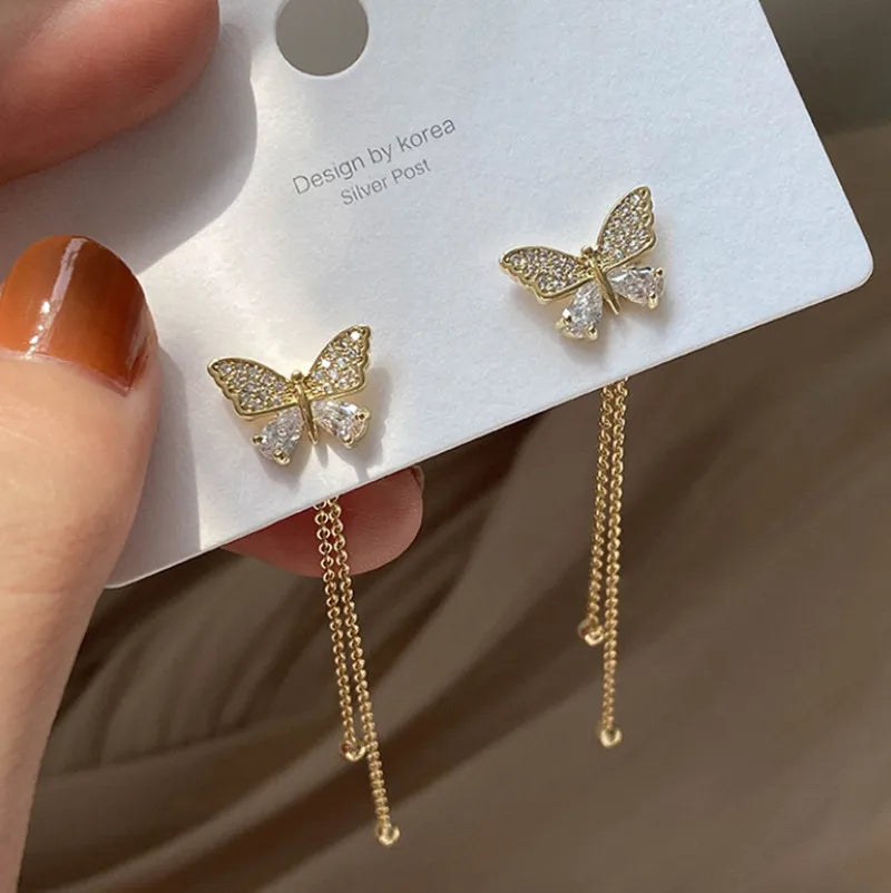 Inlaid Zircon Butterfly Earrings