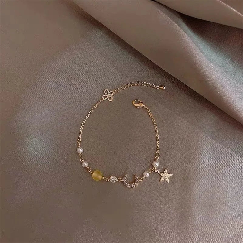 Korean Simple Star Moon Zircon Pearl Bracelet