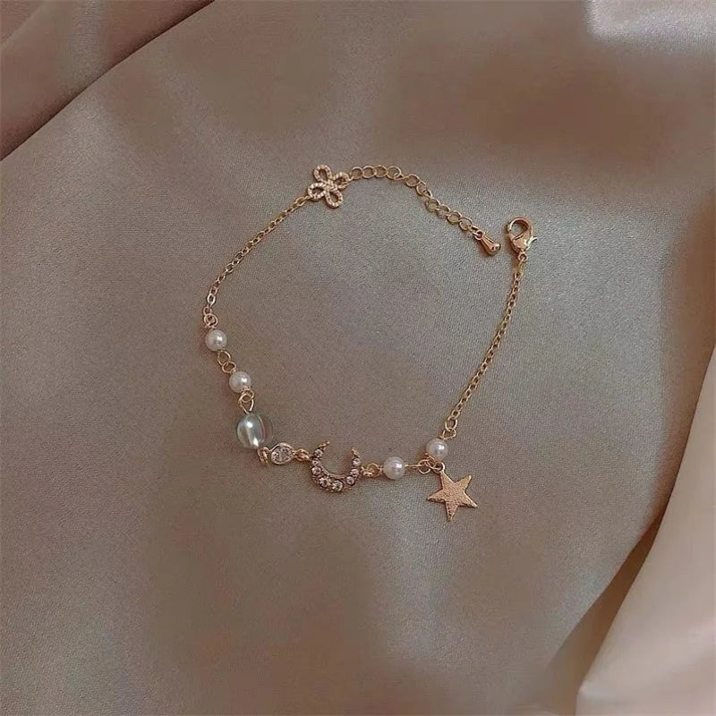 Korean Simple Star Moon Zircon Pearl Bracelet