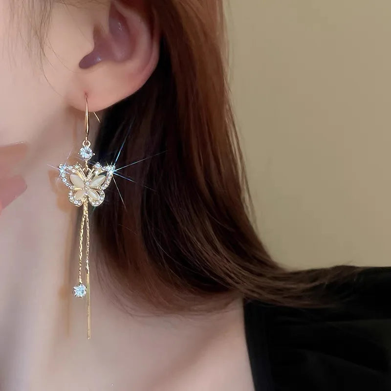 New Fashion Trend Unique Design Elegant Delicate Zircon Butterfly Tassel Earrings