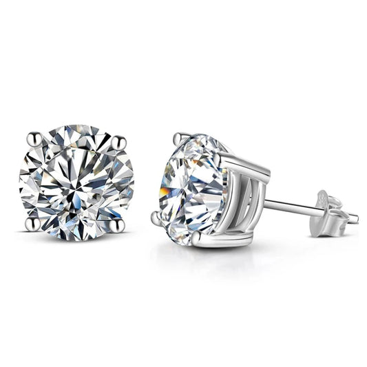 ATTAGEMS 2 Carat 8.0mm D Color Moissanite Stud Earrings