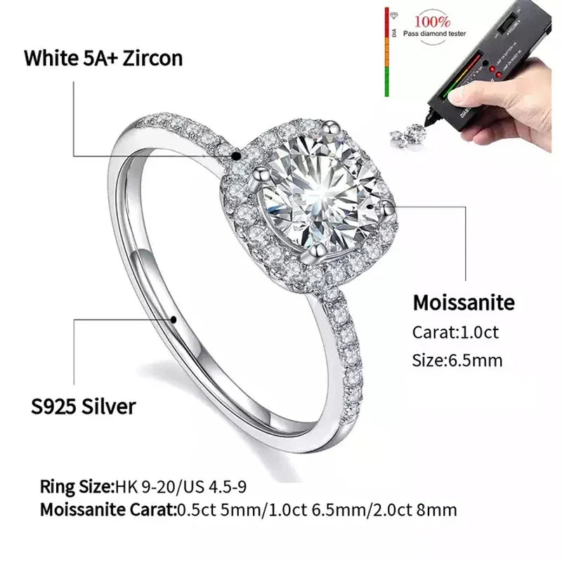 Real Moissanite 925 Sterling Silver Ring